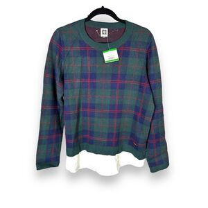 Anne Klein Plaid Layer Sweater NWT L